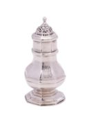 A George I Britannia slver pepperette, maker Glover Johnson, London, 1722 crested,