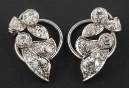 A pair of old-cut diamond ear clips, of foliate design, total estimated diamond weight ca. 3.