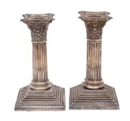 A pair of late Victorian silver Corinthian candlesticks, maker Hawksworth Eyre & Co Ltd, Sheffield,