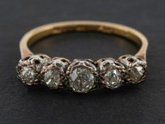 A single and old-cut diamond five-stone ring, estimated total diamond weight ca. 0.