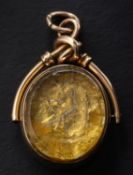 A Victorian, 9ct gold, carnelian and glass swivel fob, with hallmarks for Birmingham, 1884,