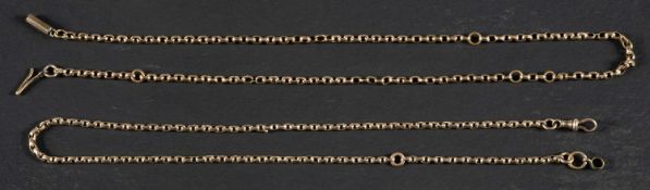 A belcher-link necklace and watch chain with dog clip, the necklace stamped '9CT',
