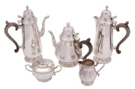 An Elizabeth II silver five-piece tea and coffee set , maker A Haviland-Nye, London,