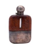 A silver mounted and leather bound mounted hip flask, maker James Dixon & Sons Ltd, Sheffield,