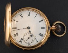 A half hunter pocket watch, with crown wind mechanism,