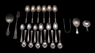 A mixed collection of silver and silver plated tea, coffee and caddy spoons,