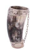 A Continental silver mounted horn cup,