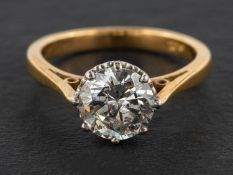 A round, brilliant-cut diamond, single-stone ring, estimated diamond weight ca. 1.