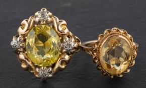 Two gemset rings, including a 9ct gold citrine ring, with hallmarks for Birmingham, 1974,
