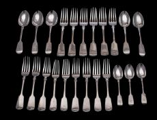 A matched provincial silver Fiddle pattern flatware service,