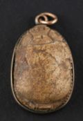 A late 19th century/ early 20th century faience scarab pendant, length ca. 2.5cm. total weight ca.