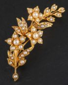 A late Victorian/ Edwardian seed pearl floral spray brooch, length ca. 5cm, total weight ca. 6.4gms.