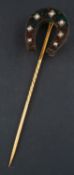 A horseshoe, bloodstone tiepin, set with rose-cut diamonds, total length ca. 7.