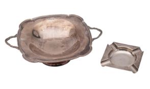 A George V silver pedestal dish, maker Atkin Brothers, Sheffield, 1928 of square outline,