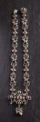A vari-coloured enamel, baroque and seed pearl Gothic revival necklace, total length ca.