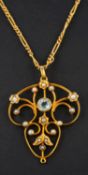 An openwork, aquamarine and seed pearl pendant, estimated aquamarine weight ca. 0.