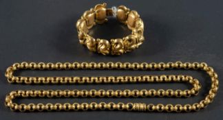 A 19th century gilt metal muffchain and gilt metal bracelet, length of chain ca.