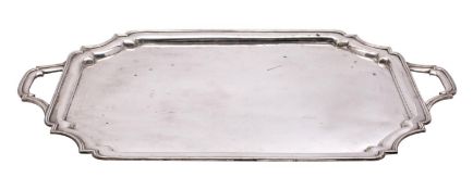 A large electro-plated serving tray of rectangular outline,