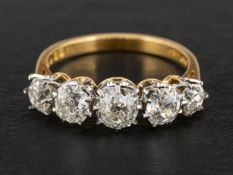 An old-cut diamond, five-stone ring, total estimated diamond weight ca.