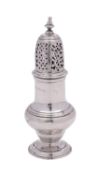 A George II silver sugar caster, maker's mark worn, London, 1750 of baluster form,