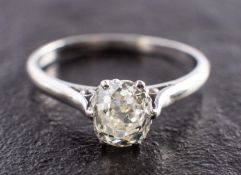 A cushion-cut diamond, single-stone ring, estimated diamond weight ca. 1.