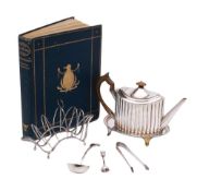 A late 18th century Sheffield Plate teapot of oval reeded outline,