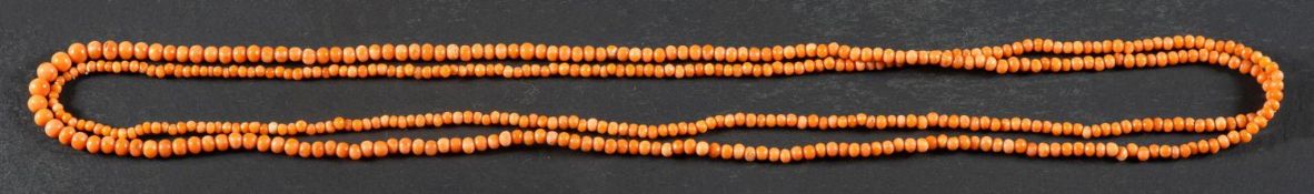 A graduated, coral bead necklace, diameter of coral beads ca. 2.8-5.9mms, total length ca.