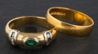 Two rings, including an emerald and single-cut diamond ring, estimated emerald weight ca. 0.