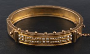 A Victorian Etruscan Revival seed pearl hinged bangle, inner length ca. 5.8cm, total weight ca.