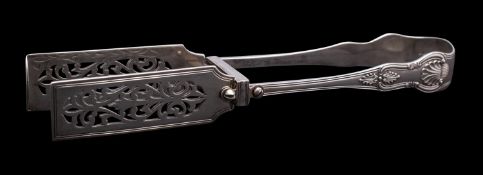 A pair of Victorian silver Kings pattern asparagus servers, maker Chawner & Co, London,