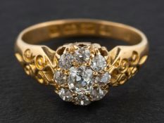 A Victorian, 18ct gold, cushion and old-cut diamond cluster ring, total estimated diamond weight ca.