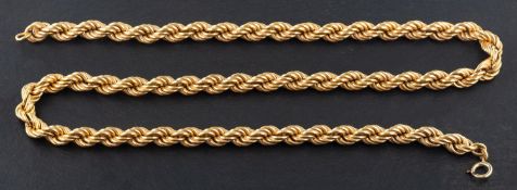 A French rope twist link necklace, stamped '375', length ca. 50cm, total weight ca. 26gms.