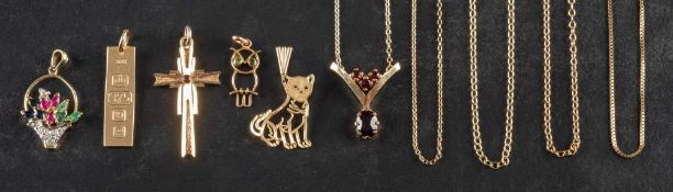 A Five pendants and a necklace,