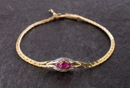 A double cobra-link, round, mixed-cut ruby and single-cut diamond bracelet,
