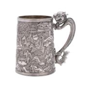 A Chinese silver mug, maker Khecheong, Canton, mid 19th century of cylindrical tapering form,