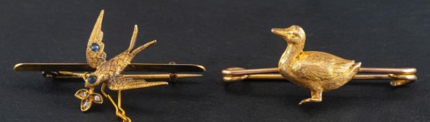 Two Victorian/ Edwardian bird bar brooches,