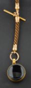 A 19th century, hairwork, memorial watch chain and sardonyx locket pendant, length of pendant ca. 3.