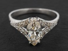 A marquise and single-cut diamond ring, estimated weight of principal diamond ca.