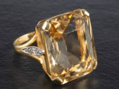 A mixed-cut citrine and single-cut diamond cocktail ring, estimated total citrine weight ca.