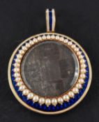 An early Victorian memorial pendant, with hairwork centrepiece, seed pearl surround,
