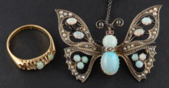 Two items of opal jewellery, including an Edwardian 18ct gold opal and white topaz ring,