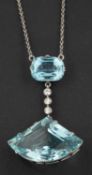 An early 20th century, mixed-cut aquamarine and round, brilliant-cut diamond pendant,