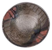 *Terri Holman [Contemporary] a stoneware bowl of shallow circular form under red and speckled