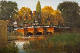 Contemporary British School A riverside inn oil on canvas 60.