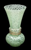 An art glass vase the globular base with triple neck ring and long flaring neck,