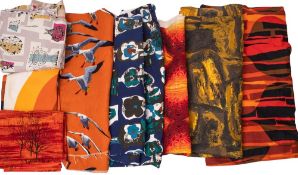A collection of printed textiles includes Francis Price, 