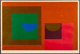 *Bob Crossley [1912-2010] Squares and half-circles on a burnt-orange ground signed and dated 69 to