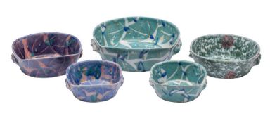 *Janice Tchalenko [1942-2018] for Dartington Pottery five two handled dishes,