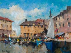 French School [late 20th century] Honfleur indistinctly signed lower left and titled verso oil on