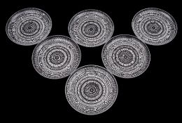 Six Iittala glass' dewdrop plates' after a design by Oiva Toikka each moulded on the underside with